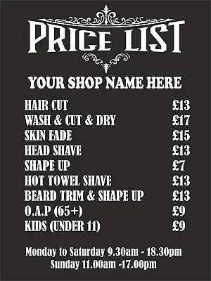 Price List Personalised POSTER For Barber Shop Design | A4 A3 A2 A1 A0 | • $29.02