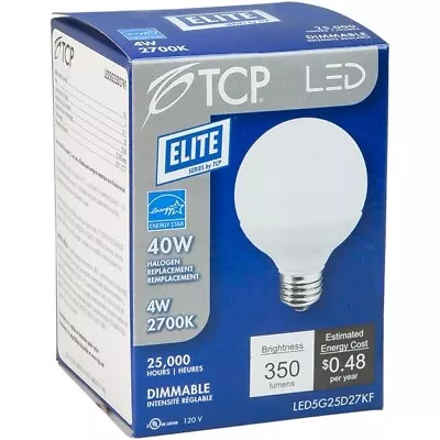 Lot Of 2 Of 4 Watt (40W Equal) TCP Vanity Globe Light Bulbs  LED 2700K   NEW • $11.95