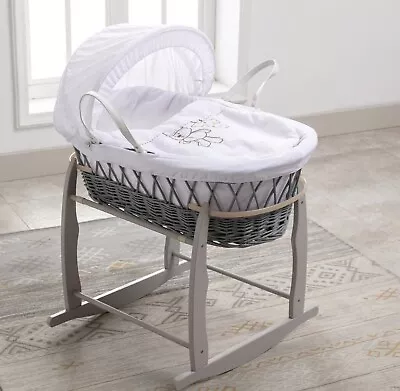 £47.99 • Buy MCC®Full Set Grey Wicker Moses Basket With Mattress,Bedding Sets, Rocking Stand 