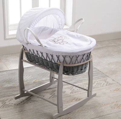£47.99 • Buy MCC®Full Set Grey Wicker Moses Basket With Mattress,Bedding Sets, Rocking Stand 