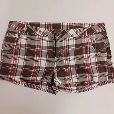 Freesthle Revolution Womens Shorts Size 13 Plaid Pink Brown Juniors Stretch • $10.38