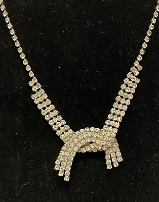 1950s Vintage Rhinestone Necklace Prong Set Crystals Knot Crossover Design 18  • $45