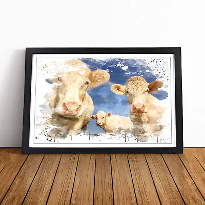 Three Cream Dairy Cows V3 Wall Art Print Framed Canvas Picture Poster Home Decor • $36.03