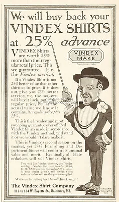 1912 Vindex Men's Shirts Baltimore MD Jim Dandy Early 1900's Vintage Clothing Ad • $10.79