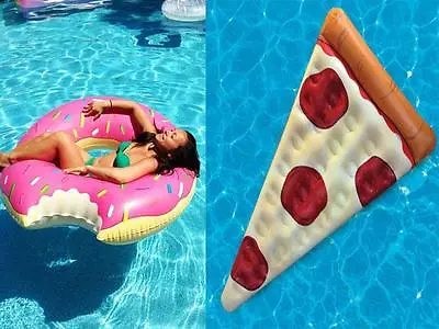 Inflatable 4ft Giant Pink Donut Or 5ft Pizza Shaped Pool Float Raft Ring Water • £16.99