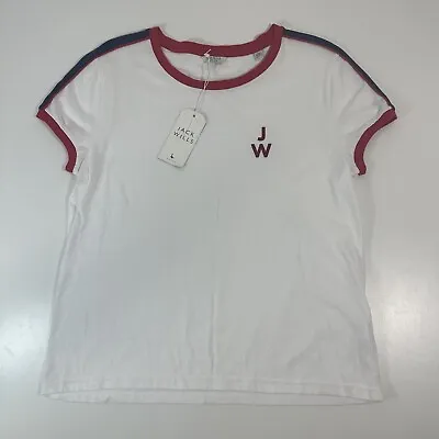 Jack Wills T Shirt White Red UK 10 Soft Cotton Top Comfy Pyjama Short Sleeve  • £10.99