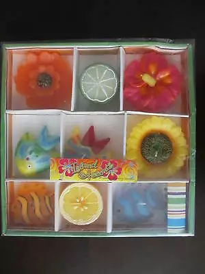 NIP NEW 9pcs Island Scent Decorative Floating Candles Blue Orange Fish Flower • $19.99