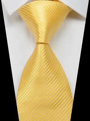 New Classic Solid Striped Yellow 100% Silk Men's Necktie Neck Tie 3.15''(8CM) • $9.99