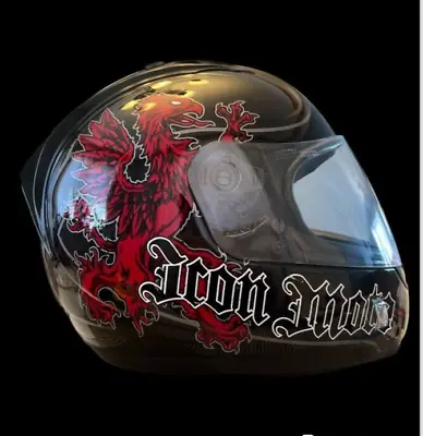 Icon Alliance SS Helmet - BATTLECRY Black IRON MOTO Red Dragon Graphic Size XL • $99.99