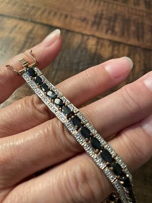 $80 • Buy 925 Gold Plated Sapphire & Diamond Bracelet Pre-owned