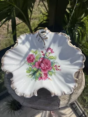 Ruffled Edge Pink Rose Trinket  Candy Dish Vintage Ucagco Japan Gold Edges • $22