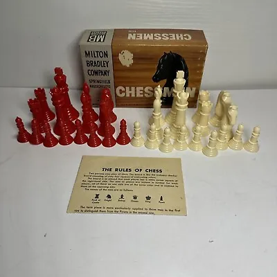 $19.99 • Buy Vintage 1958 Milton Bradley Chess Men 4807 32 Piece Plastic Set Red And White