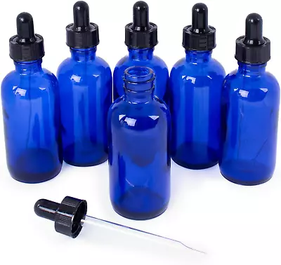 2oz Blue Glass Bottles With Glass Eye Dropper Dispenser For Essential Oils Colo • $13.04