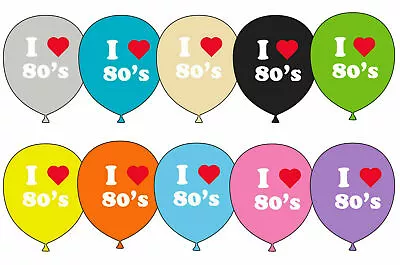 12  Asst Colour Latex Balloons Totally 80s I Love Eighties Birthday Party  • £2.90