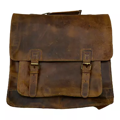 Men's Brown Leather Buckle Fold Over Large Briefcase 15 X15  A31 • $52