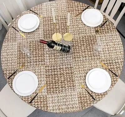 Table Cloth Fitted Round Plastic Vinyl Tablecloth With Flannel Backing And Elas • $21.91