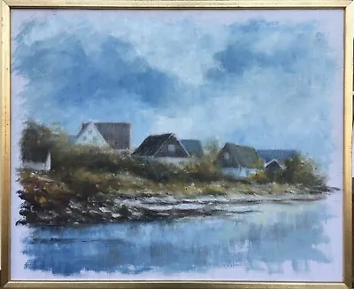 Oil Impressionist Carl Julius Houses At Sea Baltic Sea Sweden 21 5/16x25 5/8in • $205.46