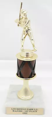 Vintage 1980 Baseball Trophy Marble Base Gold Tone 9 1/2  Tall    S1 • $25.19