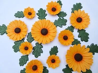 Sunflowers Cake Topper. Edible Sunflowers. Fondant Sugar Sunflowers Orange. • £20