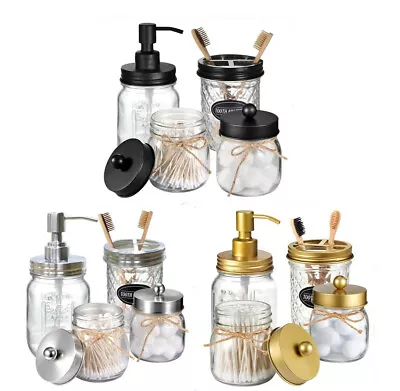 Mason Jar Bathroom Accessories Set Decorative Soap Dispenser & Toothbrush Holder • $23.74