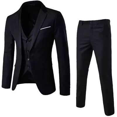 Men’s Suit Slim 3-Piece Suit Blazer Business Wedding Party Jacket Vest &1 PantsA • $53.73