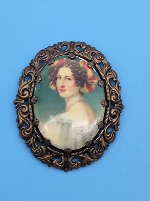 Vintage Porcelain Filigree Pin Portrait Of Woman Lady Cameo Brooch West Germany  • £26.11