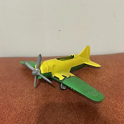 Vtg Hubley Kiddie Toy Die-cast Plane W/Folding Wings Wheels Green Yellow • $25