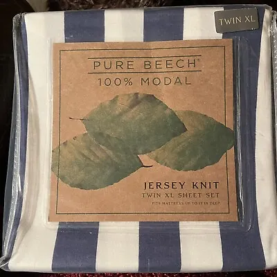 $59.08 • Buy Twin XL Sheet Set 3 Piece Jersey Knit Pure Beech 100% Modal Navy White Stripes