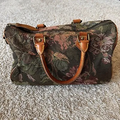 Vintage Ralph Lauren Floral Tapestry Carpet Bag Purse Leather Trim Cottagecore • $175