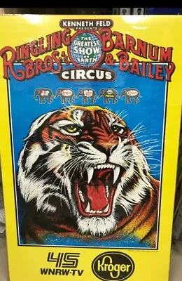 Vintage Ringling Bros Circus Poster 24  X 37  1989 Edition Growling Tiger Kroger • $14