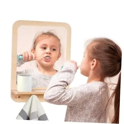 Wooden And Acrylic Wall Mirror For Kids With Hooks And Shelf Baby Safety  • $63.98