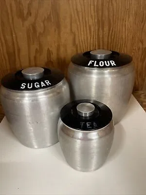 VINTAGE Kromex 3 Piece ALUMINUM CANISTER SET Flour Coffee Tea MCM Mid Mod • $30