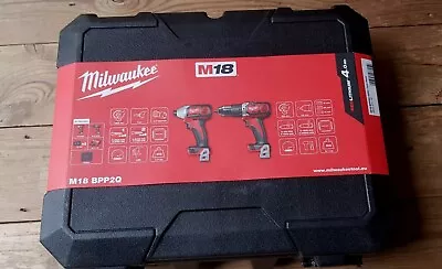 Milwaukee Cordless Drill & Driver Twin Pack Set M18 BPP2Q-402C Brushed 2x 4.0Ah • £249.95
