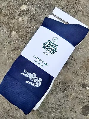 2 PAIRS : Genuine LACOSTE Navy / White Logo SOCKS 43/46 82% Cotton RA6844 Lac5 • £45