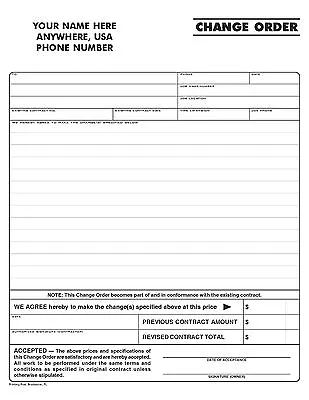 100 2-part NCR Carbonless Form - Contractor Change Order • $42