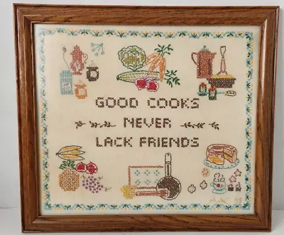 Vintage Needlepoint Cross Stitch Americana Kitchen Quote Framed 16 X14  1978 • $19.99