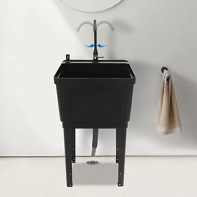 Heavy Duty Outdoor Laundry Sink Freestanding Space Saver Laundry Tub W/ Faucet • $121.26