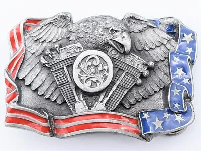 $40 • Buy V-Twin Motorcycle Engine American Flag Eagle Vintage Belt Buckle