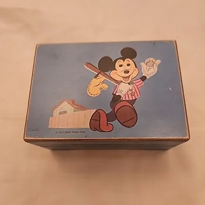 Vtg Disney Mickey Mouse Schmid Wooden Music Box  Take Me Out To The Ballgame  • $11