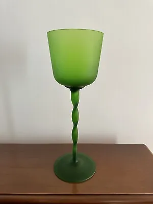 Vintage / MORETTI / SATINATO / Green Satin Glass / Twisted Stem Vase / Italy MCM • $32.50