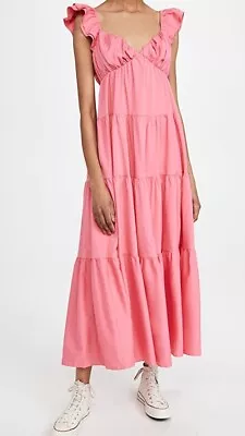 English Factory Womens Size S Pink Ruffle Sleeve Tiered Maxi Dress Lined • $110