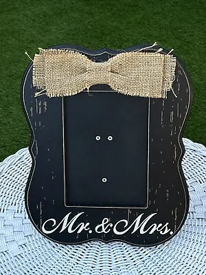 ✅Mr & Mrs Wooden Wedding Plaque Sign Black Distressed Burlap Bow Table Wall 11.5 • $14.99