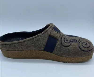 Haflinger Slippers Womens Magic Boiled Mules Clogs Slip On Beige Blue Size 41 10 • £47.28