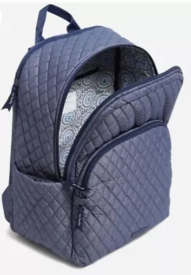 VERA BRADLEY Large ESSENTIAL Backpack Microfiber LAPTOP BAG WORK Moonlight Navy • $99