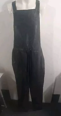 Seed Femme Black Leather Overalls Dungare Pants Sz 6 W30 • $77