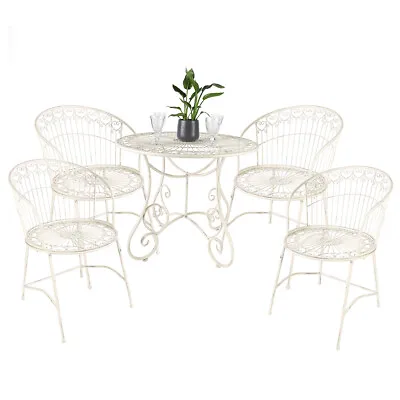 5 Pc Outdoor Garden Furniture Cream Iron Bistro Set Patio Dining Table & Chairs • £649.99