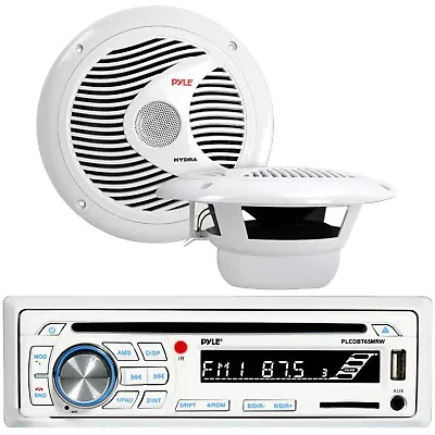 Pyle PLCDBT65MRW Marine Bluetooth CD Radio 2x Pyle 6.5'' White Marine Speakers • $102.49