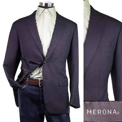 Merona Men's 2 Button Front Blue Pinstripe Blazer Suit Jacket  Sz 42R • $25