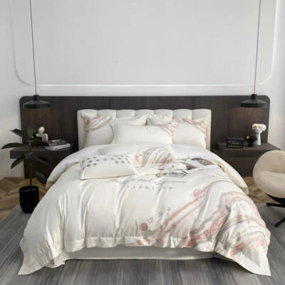 $218.96 • Buy 4pcs Bedding Set Embroidery Happy Planet Quilt Cover Flat Sheet 2 Pillowcases