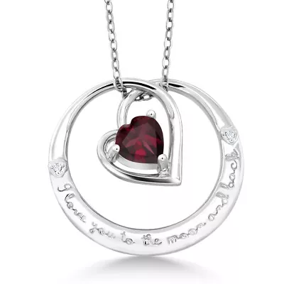 925 Sterling Silver I Love You To The Moon And Back Garnet And Diamond Heart • $54.99